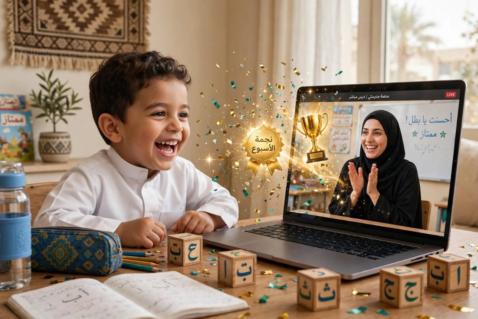 طفل يتعلم مع أسرته